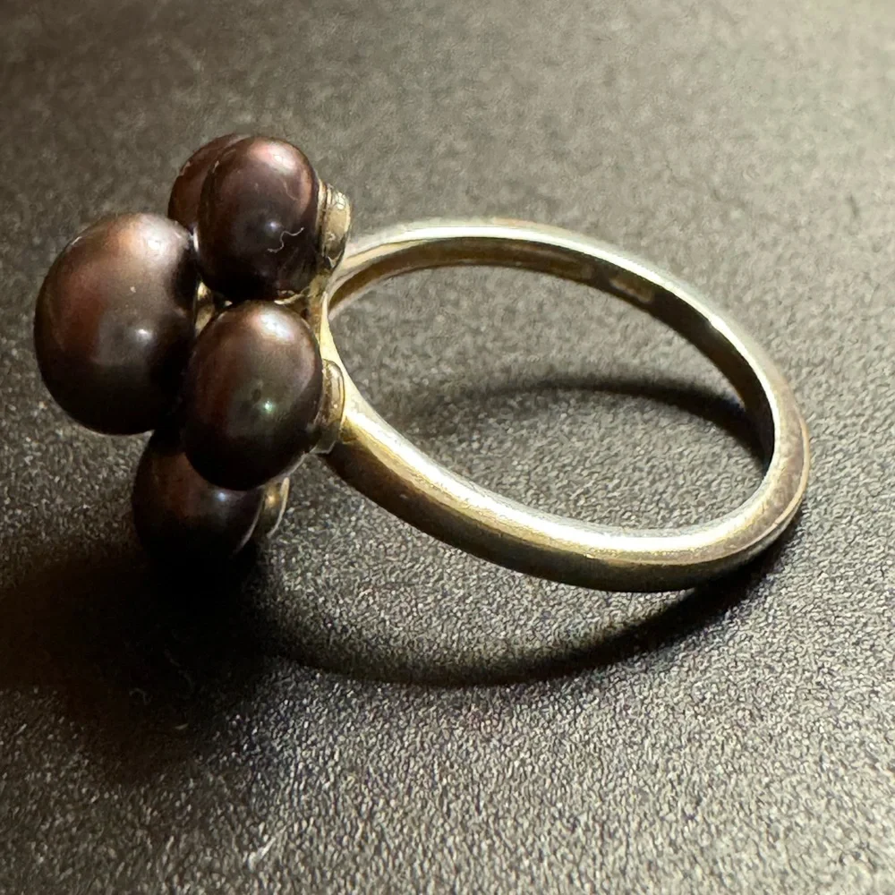 926 Sterling Tahitian Pearl Cluster Flower Ring